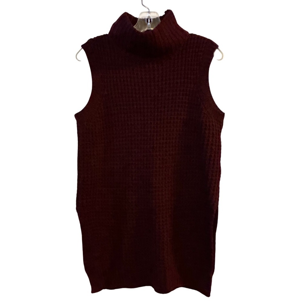 JOHN JENN‎ Burgundy Waffle Knit Turtleneck Sleeveless Sweater Dress S P